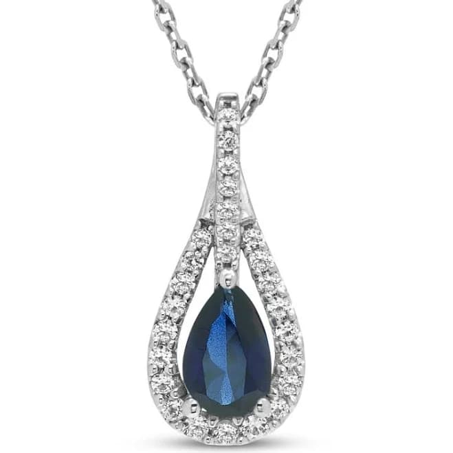 Sterling Silver Pear-Shaped Blue and White Lab-Created Sapphire Necklace