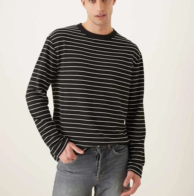 ASOS DESIGN relaxed long sleeve t-shirt in black and white stripes