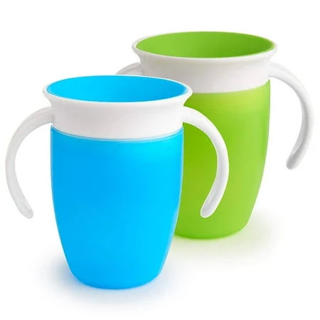 360 Sippy Cups with Handles 240ml - 2 Pieces, Size: 6 Months, Grün / Blau