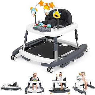 5-in-1 Music and Lights Baby Walker Foldable with 5 Adjustable Heights, Baby Walker with Wheels and Bouncer Combo Portable, Infant Toddler Walker for Baby Boy Girls 6-18 Months