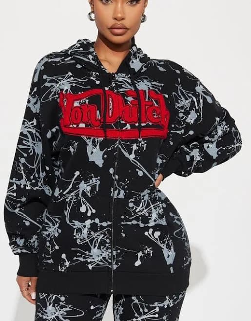 Fashion Nova Von Dutch Abstract Zip Up Hoodie