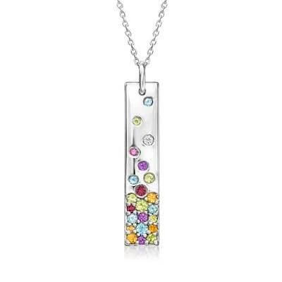 Sterling Silver 0.72 ct. T.W. Multi-Gemstone Bar Pendant Necklace