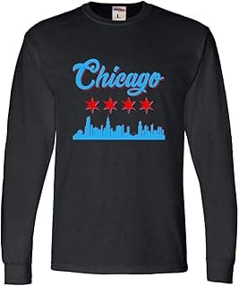 Adult Chicago Flag City Skyline Long Sleeve T-Shirt