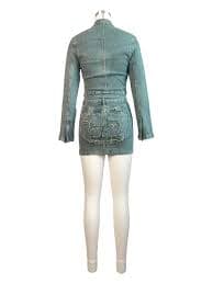 Denim Set Women Autumn Stand Collar Long Sleeve Zipper Jacket and Mini Skirt from Dhgate Two Piece Dress - price 92.17