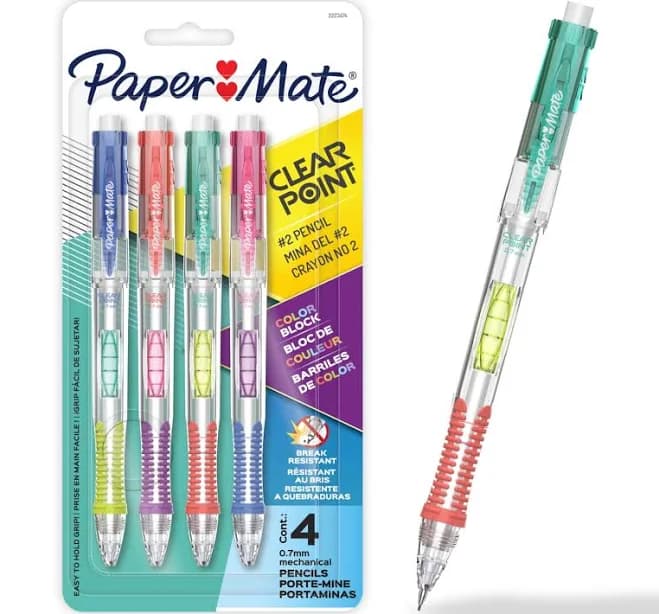 Paper Mate Clearpoint Mechanical Pencil Color Block Edition HB #2 Lead 4 Count
