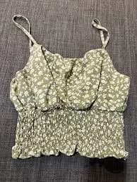 Romwe Women's Crop Tank Top Size Small Green Floral Spaghetti Strap