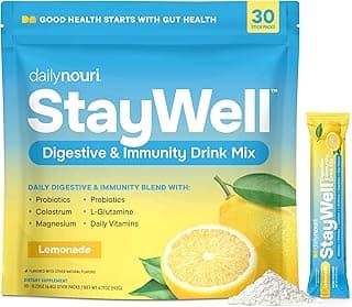StayWell Gut Health Drink Mix | Digestive & Immune Support Powder | Colostrum + L-Glutamine + Probiotics | Lemonade | 30 Stick Packs