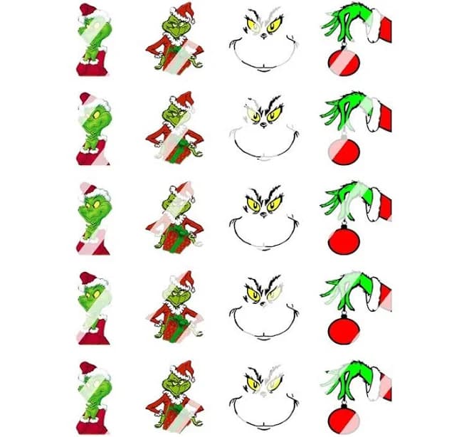 Christmas Grinch Design 2 Nail Art Decals - Waterslide Nail Decals