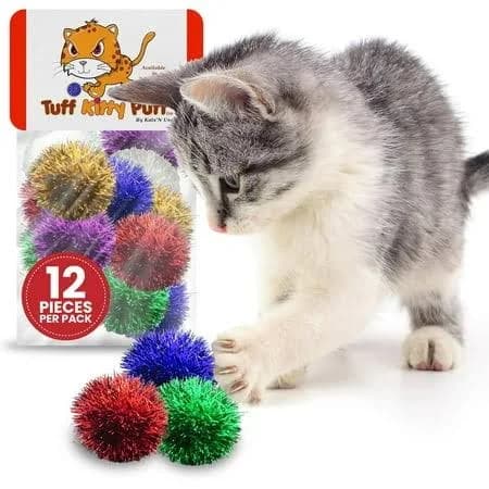 Sparkle Ball Cat Toy 12 Pak Tuff Kitty Puff