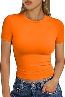 Womens Short Sleeve T Shirts Summer Crop Tops Basic Slim Fit Gym Workout Y2k Clothes
