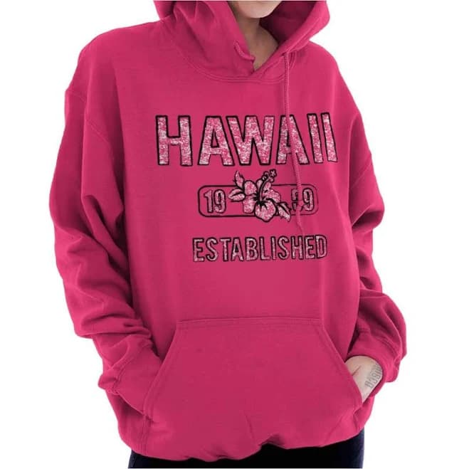Brisco Brands Hawaii Hibiscus Flower Distressed Heavy Blend Hoodie