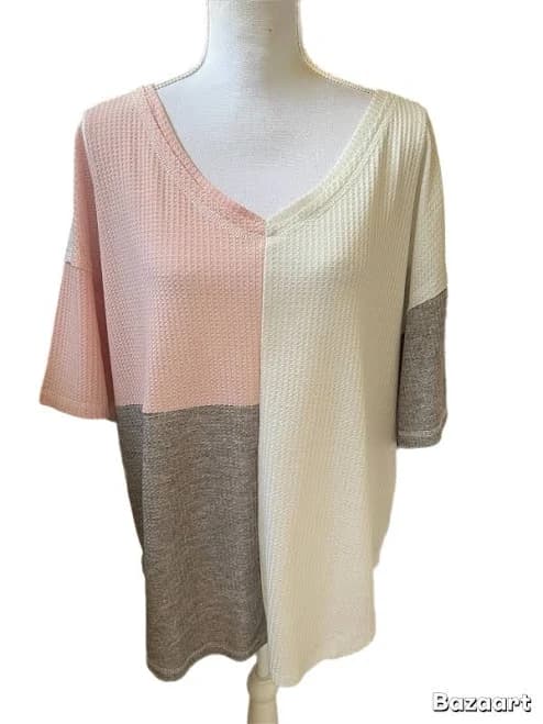 Color Block Short Sleeve Vneck T-shirt