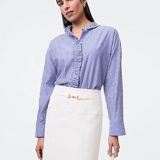 Ann Taylor Women's Petite Striped Ruffle Shirt