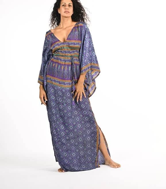 Long Royal Purple Kaftan Dress for Woman | Deep V Neck Dress | Long Sleeves Dress | Bohemian Maxi Dress | Galabia for Woman | Vacation