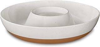 Ceramic Chips and Dip Serving Tray: Large Divided Party Bowl Set for Chips & Salsa, Veggies & Dip, Fruit, Snacks, Entertaining, Hosting, etc. Minimalist Design for the Modern Hostess - White