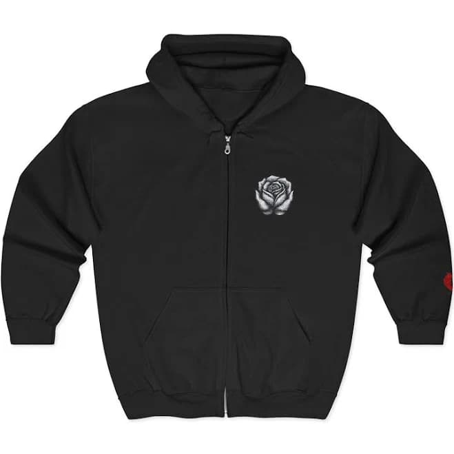Rose Chest Graphic Zip Hoodie