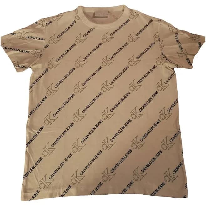 Calvin Klein Jeans White Cotton All-Over Logo T-Shirt Size M