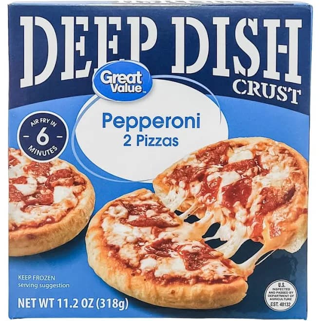 Great Value Deep Dish Pepperoni Pizza with a Zesty Red Tomato Sauce