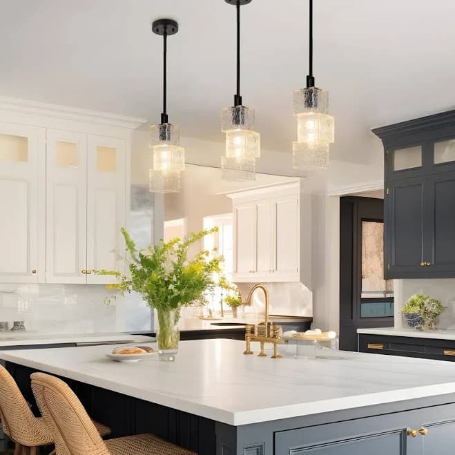ZEVNI Crystella 1 -Light Matte Black Industrial Geometric Pendant Light Fixture Modern/contemporary Acrylic Geometric Mini Hanging Kitchen Island
