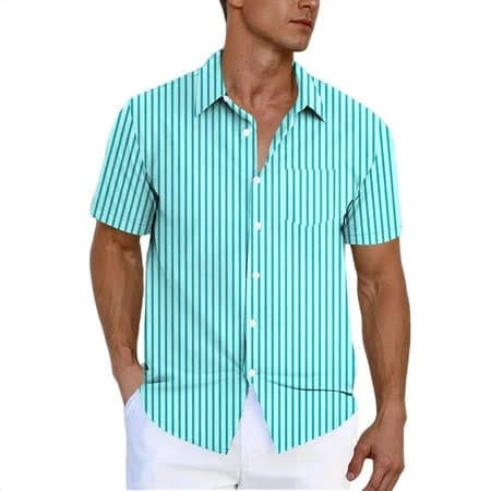Men's Casual Striped Short Sleeve Button Down Shirt with Pocket