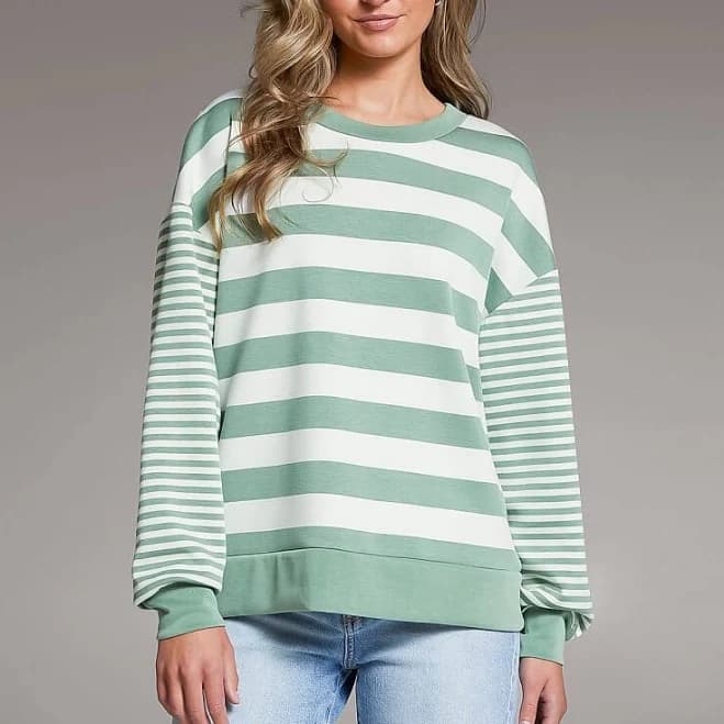 BKE Women's Modal Striped Pullover with Buckle