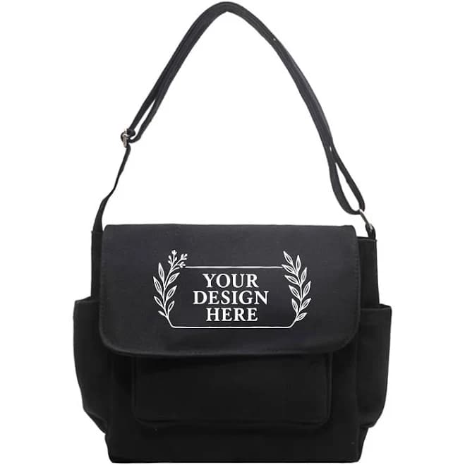 Muka Personalized Canvas Messenger Bag With Multi-pockets, Custom Crossbody Shoulder Bag - Black, One Size, Cotton - Sample