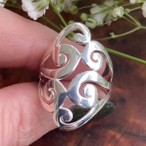 .925 Sterling Silver Large Filigree Statement Ring