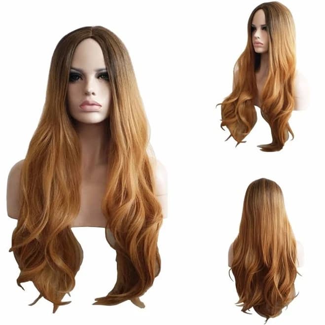 Natural Full Long Wavy Natural Dark Roots Auburn Copper Light Brown