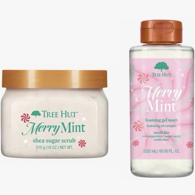 Tree Hut Merry Mint Holiday Foaming Body Wash & Sugar Scrub 18floz