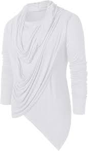 BFONE Men's Gothic Steampunk Tops Shirt Winter Vintage Asymmetric Pile Heap Collar Irregular Hem Pullover Hip Hop Sweatshirt (White, M) at Amazon Men's Clothing store