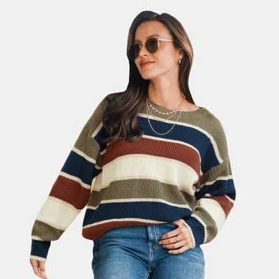Cupshe Boho Striped Drop Shoulder Sweater