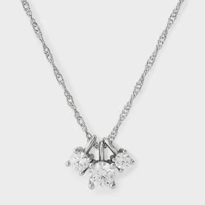 A New Day Silver CZ Drop Pendant Necklace