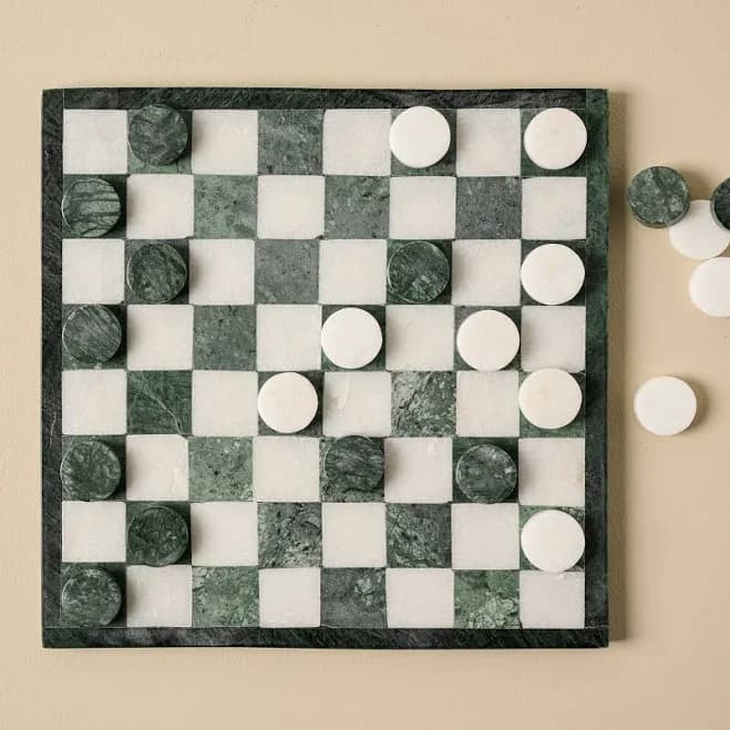 Green and White Marble Checkers