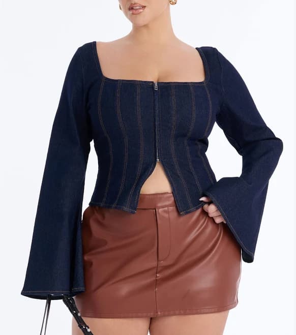Fashion Nova Long Sleeve Denim Blouse