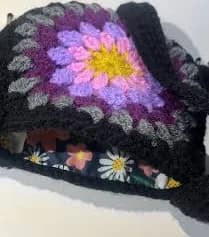 Beautiful Handmade Crochet Boho Circle Bag with Black and Colourful Ombre Rainbow Design Perfect Summer Trendy Crossbody Unique Pouch