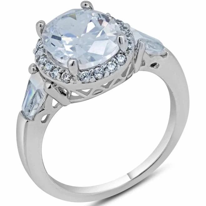 925 Rhodium Plated Silver CZ Round Bridal Ring