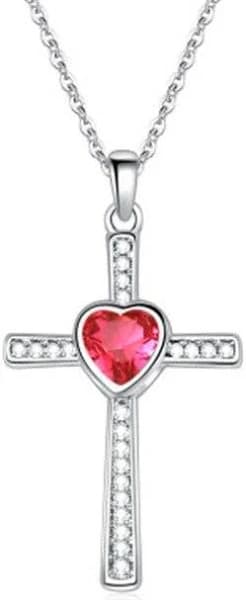 Bejeweled Crystal Titanium Steel Heart Cross Pendant Necklace