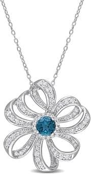 Macy's Women's Gemstone Flower Necklace in Sterling Silver
