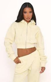 Long Sleeve Zip Up Front Cropped Hoodie In Lemon | EGO US | EGO