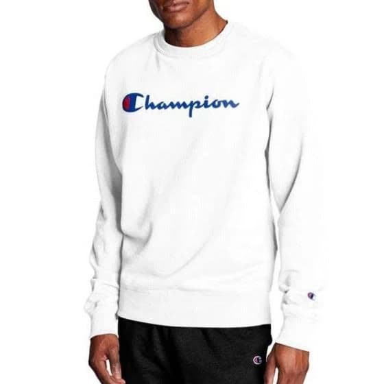 Men's Champion Script Logo with Powerblend Crew M / WHITE