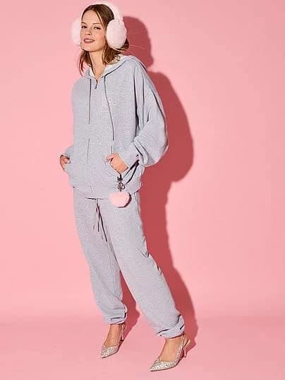 Pink Victoria's Women's Secret Sweaters Pink Ivy Fleece Full Zip Hoodie