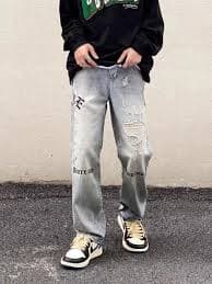 VIBE Vintage washed embroidered ripped straight-leg jeans | Grailed