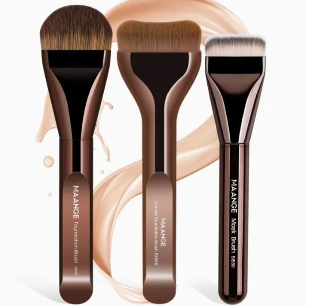 Maange Makeup | Maange 3-Piece Makeup Brush Set | Foundation, Thin Foundation & Kabuki | Coffee | Color: Brown/Gold | Size: 3 Pcs | Katz_Xoxo's Closet