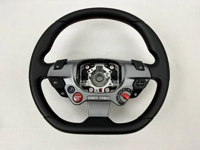 Ferrari F8 Leather Steering Wheel F142MFL-B | SPARE PART #860656 | Red Stitching | Black | Genuine OEM | Stereo Controls | Italy