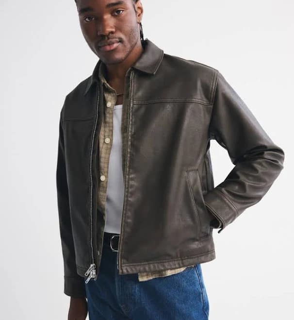 Abercrombie & Fitch Men's Easy Vegan Leather Zip Jacket