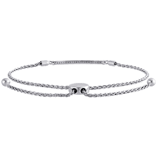 Sterling Silver & Diamond 1 Row Bar Statement Bolo Clasp Bracelet 11" | 1/10 CT. - JFL Diamonds & Timepieces