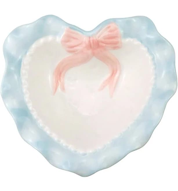 Heart-Shaped Ceramic Pet Bowl Light Blue