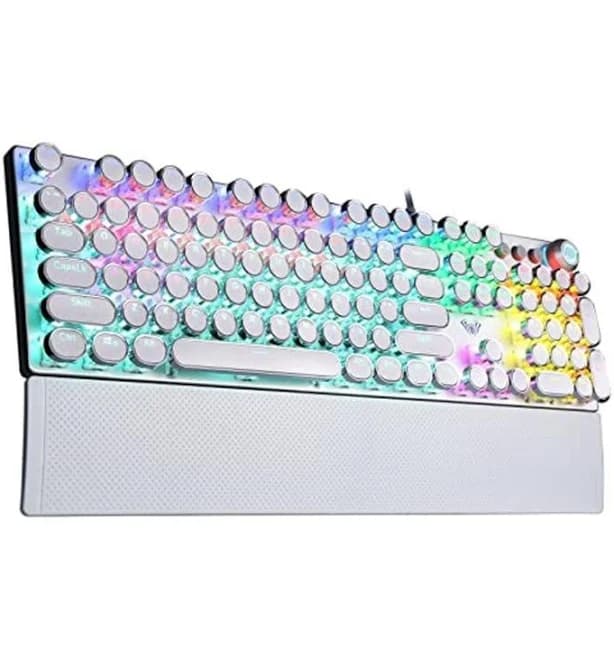 AULA F2088 104 Keys Wired Gaming Mechanical Punk Keyboard Mixed Light Effect Metal Panel with Wrist Pad black(blue Switches)