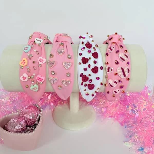 Hearts Embellished Beaded Headband