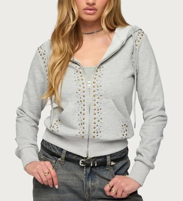 Edikted Women's Patricia Studded Zip-Up Hoodie